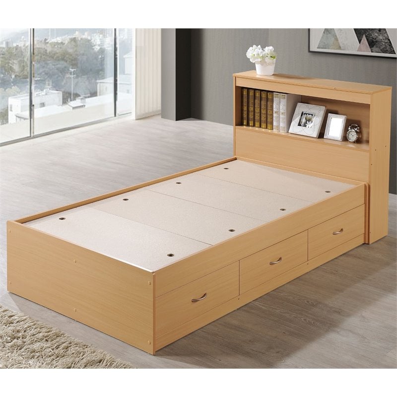 Pemberley Row Engineered Wood Beech Twin Captain Bed Rectangular With Storage 35