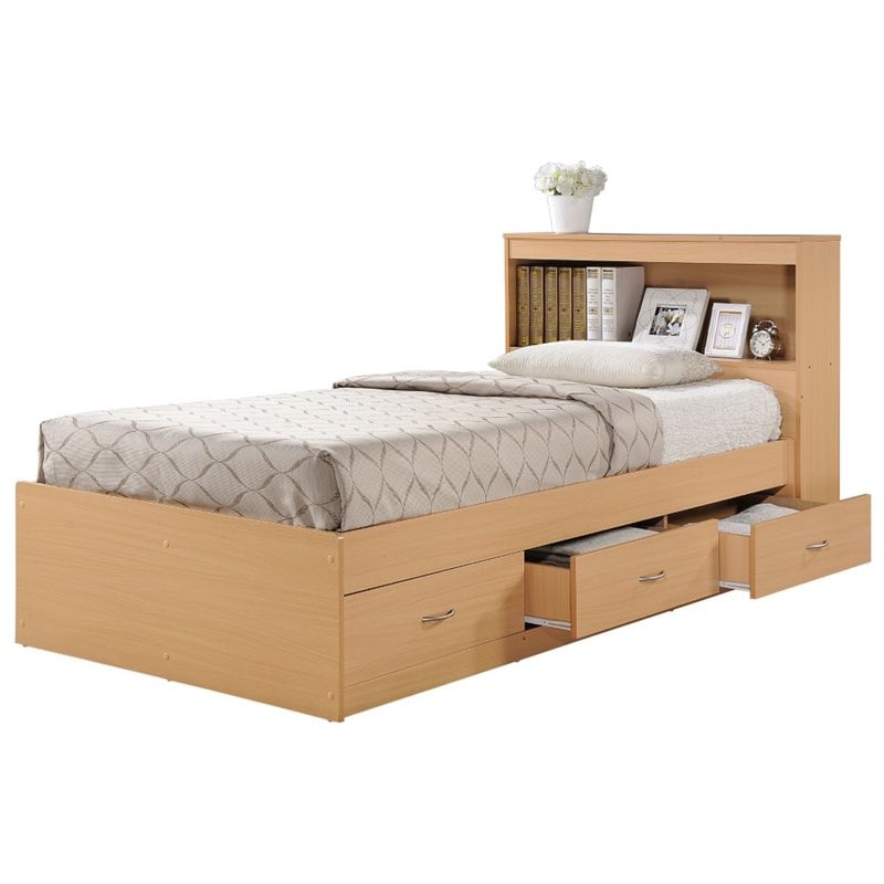 Pemberley Row Engineered Wood Beech Twin Captain Bed Rectangular With Storage 35