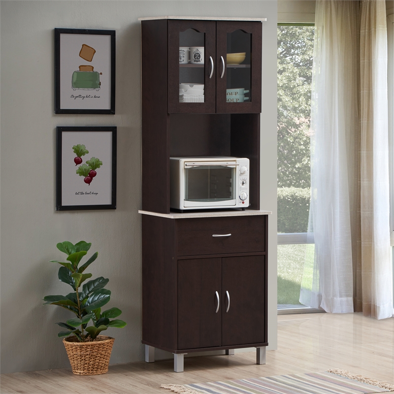 Pemberley Row Wood Chocolate Gray Kitchen Cabinet Rectangular Storage 68.4