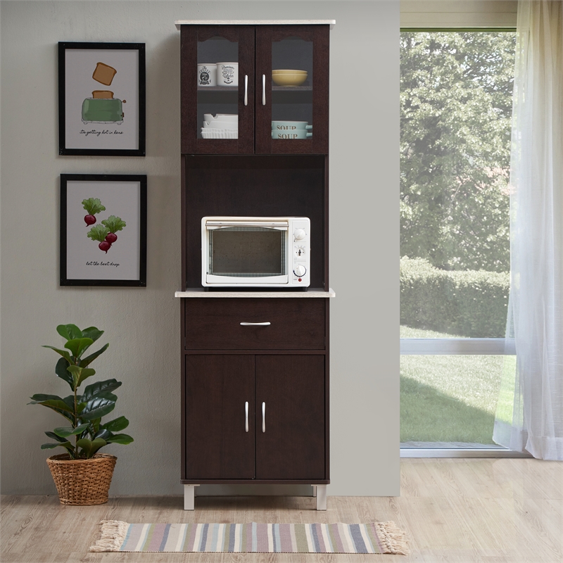 Pemberley Row Wood Chocolate Gray Kitchen Cabinet Rectangular Storage 68.4