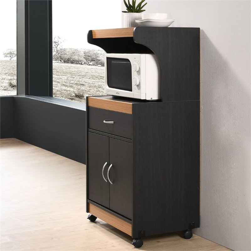 Pemberley Row Wood Black Kitchen Cart Rectangular Wheels 45