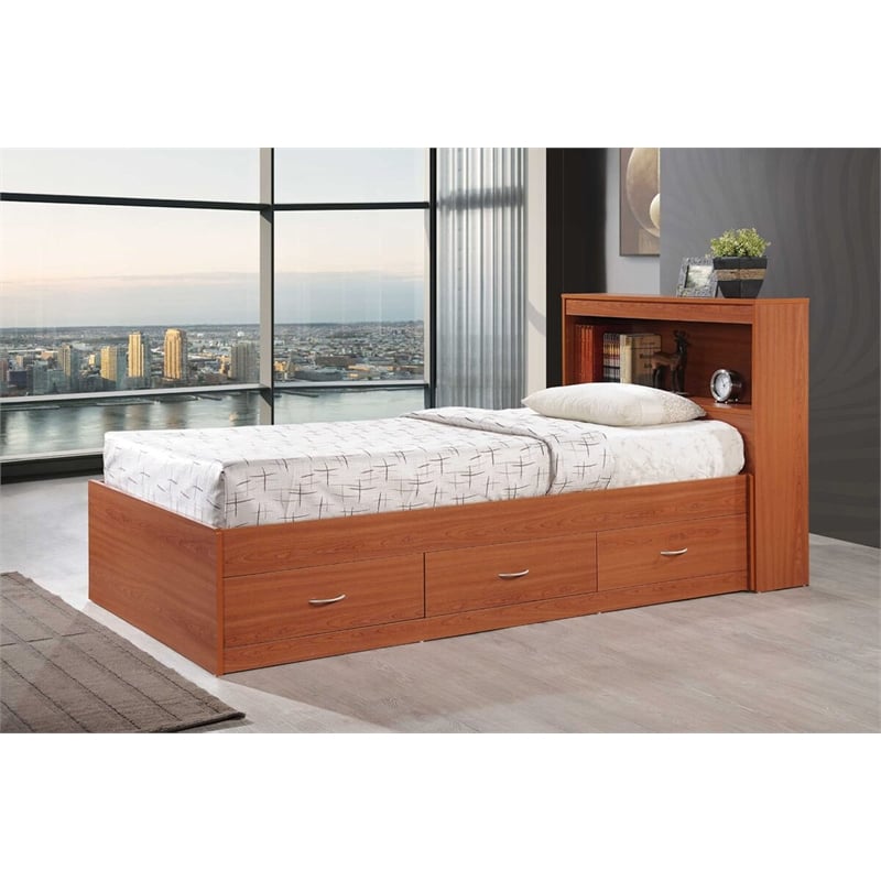 Pemberley Row Wood Cherry Twin Captain Storage Bed Rectangular Built-In Storage 41