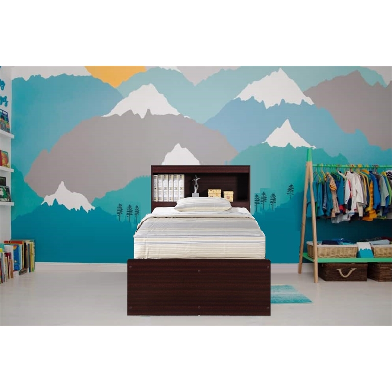 Pemberley Row Engineered Wood Mahogany Twin Captain Storage Bed with 3 Drawers 84.5