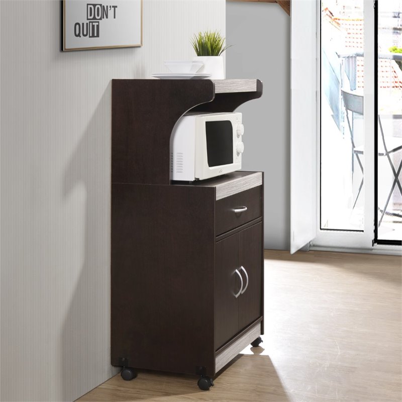 Pemberley Row Wood Chocolate Gray Kitchen Cart Rectangular Wheels 45
