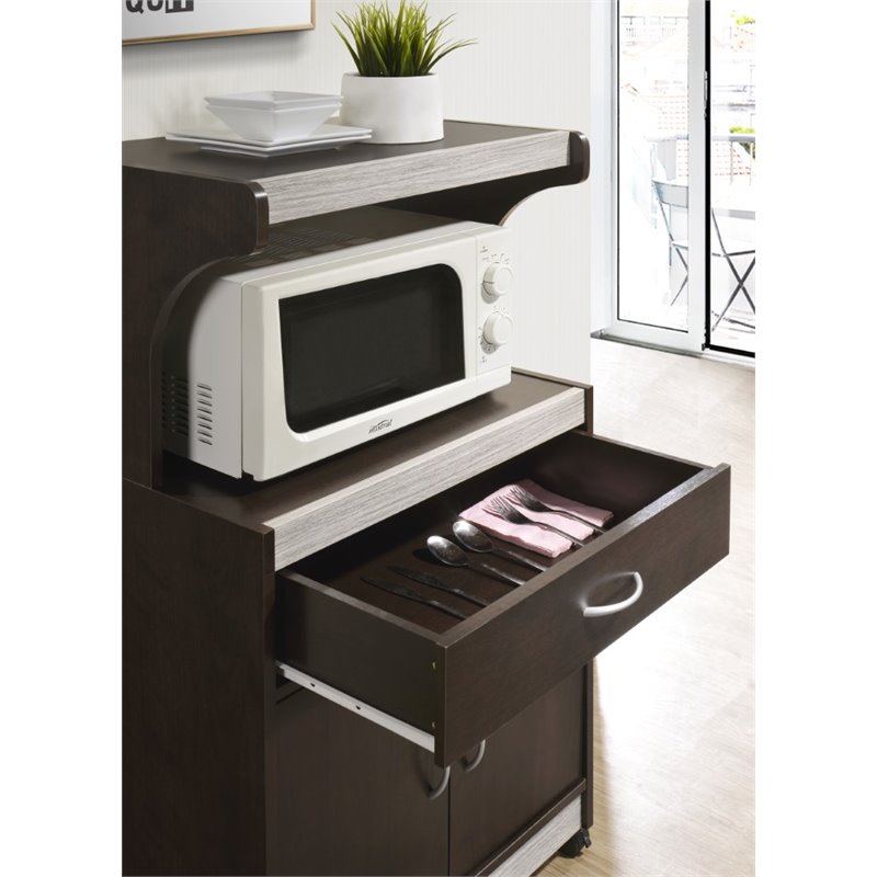 Pemberley Row Wood Chocolate Gray Kitchen Cart Rectangular Wheels 45