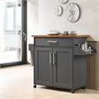 Pemberley Row Engineered Wood Gray Oak Kitchen Island Rectangular Spice Rack Wheels