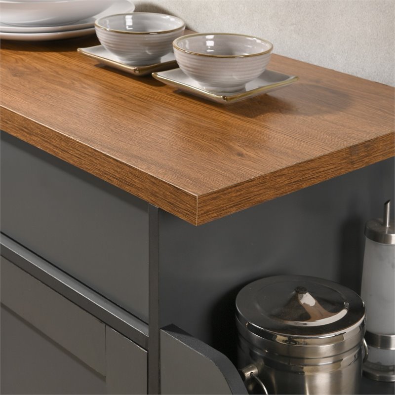Pemberley Row Engineered Wood Gray Oak Kitchen Island Rectangular Spice Rack Wheels