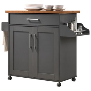Pemberley Row Engineered Wood Gray Oak Kitchen Island Rectangular Spice Rack Wheels