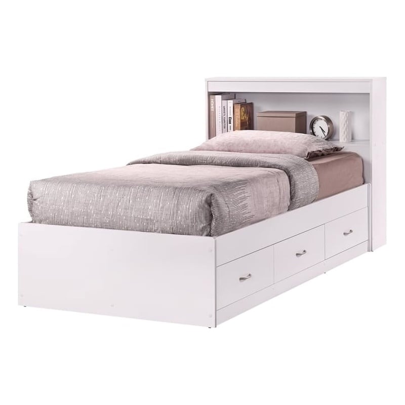 Pemberley Row Engineered Wood White Twin Captain Storage Bed Rectangular 85.6