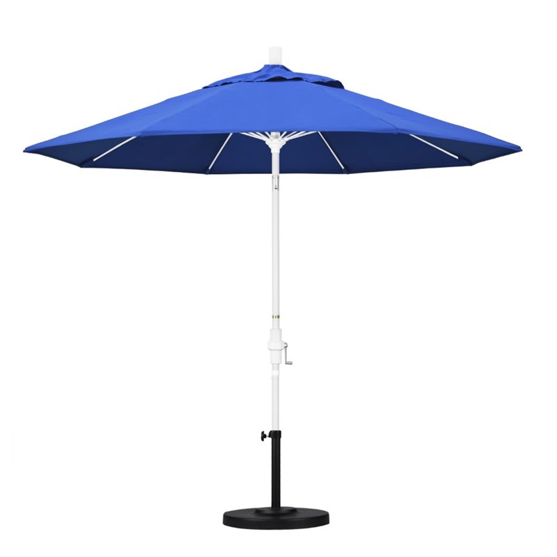 Pemberly Row Skye 9' White Patio Umbrella in Olefin Royal Blue