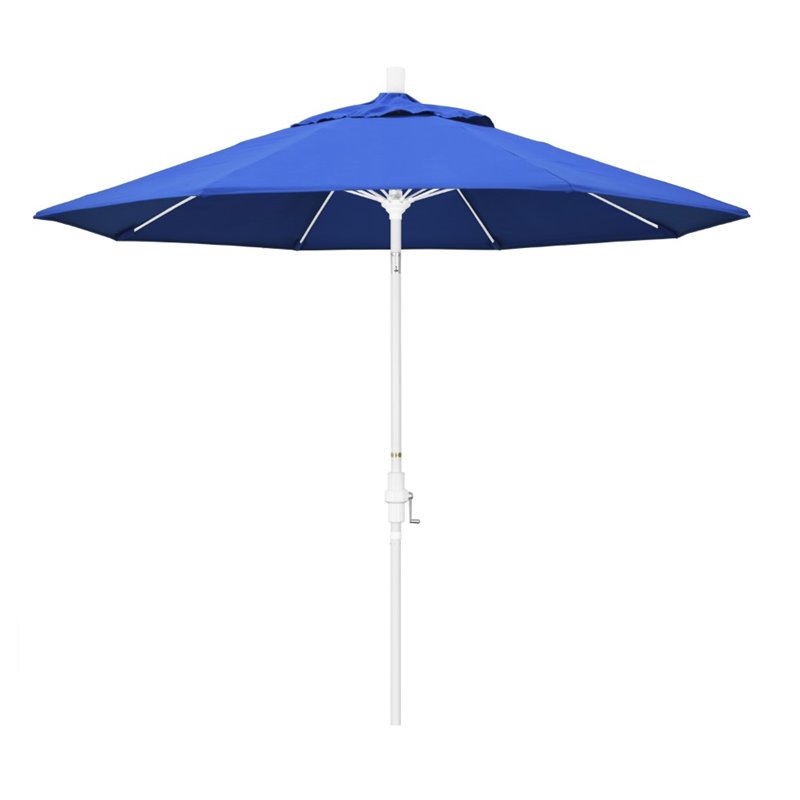 Pemberly Row Skye 9' White Patio Umbrella in Olefin Royal Blue