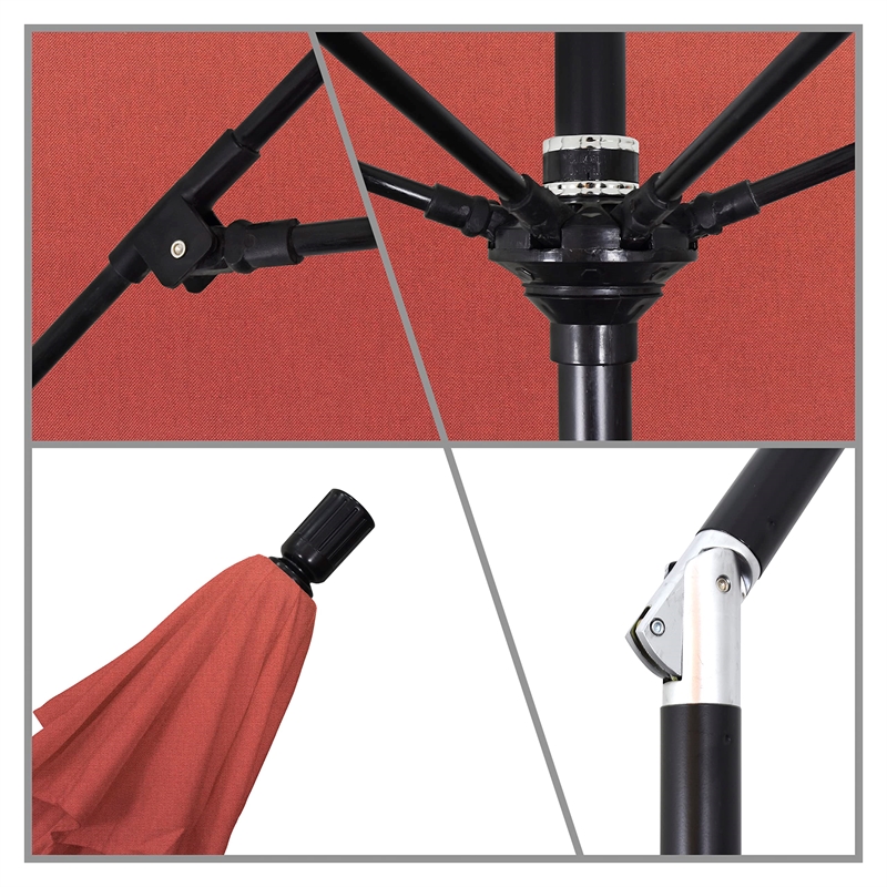 Pemberly Row Skye 9' Black Patio Umbrella in Sunbrella 2A Henna