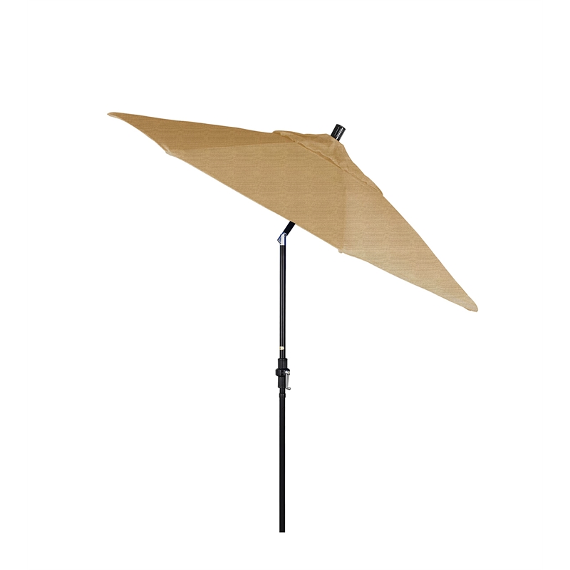 Pemberly Row Skye 9' Black Patio Umbrella in Sunbrella 2A Linen Sesame