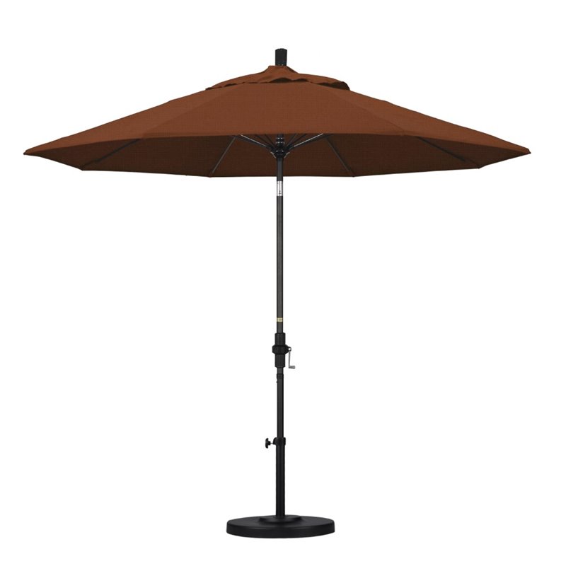 Pemberly Row Skye 9' Black Patio Umbrella in Olefin Terracotta
