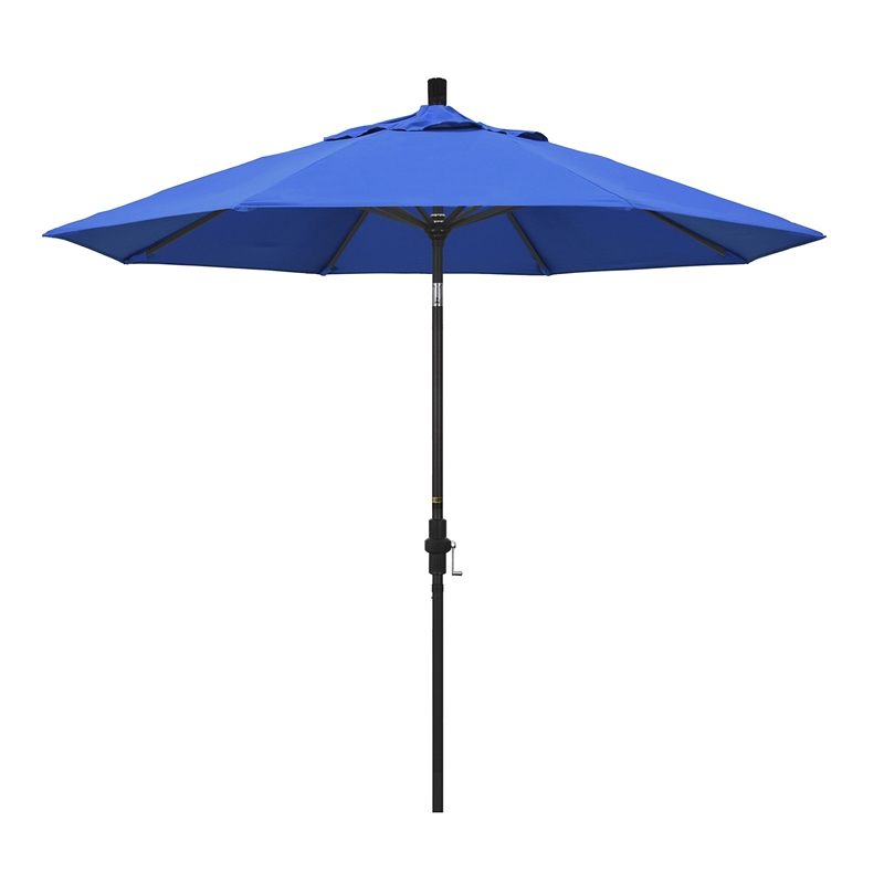 Pemberly Row 9' Black Patio Umbrella in Olefin Royal Blue
