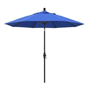 Pemberly Row 9' Black Patio Umbrella in Olefin Royal Blue