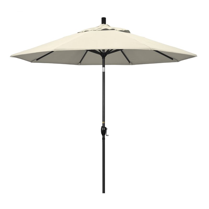 Pemberly Row 9' Black Patio Umbrella in Olefin Antique Beige