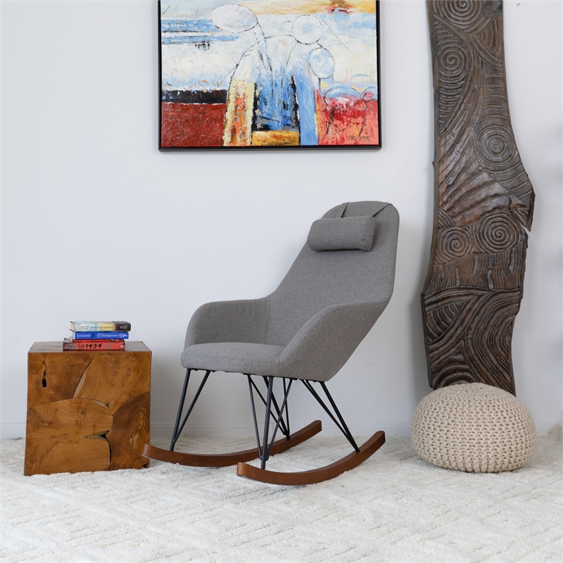 Pemberly Row Mid-Century Modern Tight Back Fabric Rocking Chair in Gray