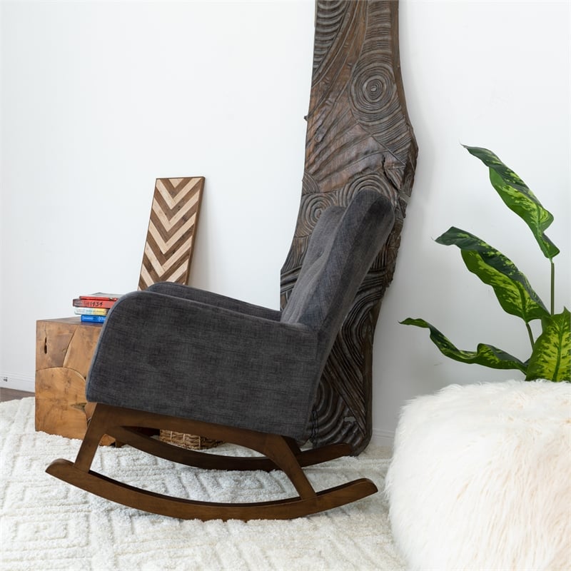 Pemberly Row Mid-Century Modern Tight Back Fabric Rocking Chair in Gray