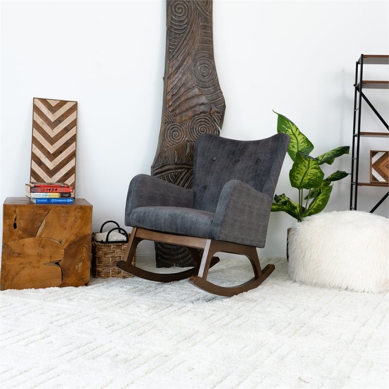 Pemberly Row Mid-Century Modern Tight Back Fabric Rocking Chair in Gray