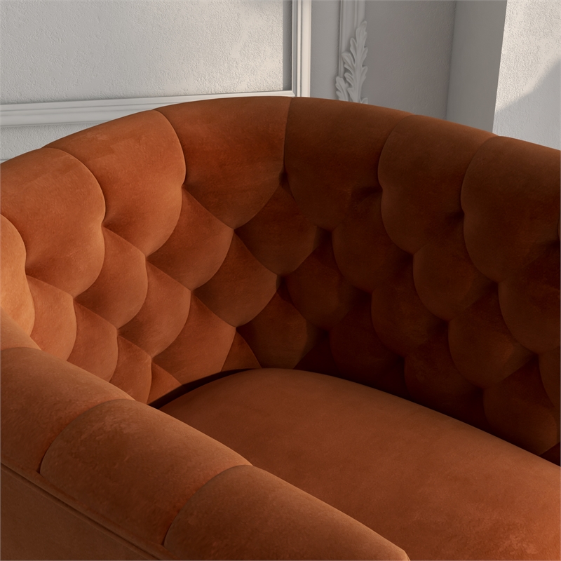 Pemberly Row Contemporary Velvet Tufted Back Swivel Chair in Burnt Orange