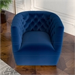 Pemberly Row Contemporary Velvet Tufted Back Swivel Chair in Navy Blue