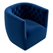 Pemberly Row Contemporary Velvet Tufted Back Swivel Chair in Navy Blue