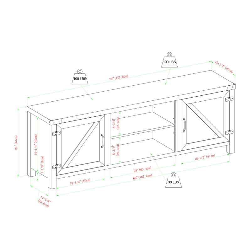 Pemberly Row Modern Wood Barn Door TV Stand for TVs up to 70