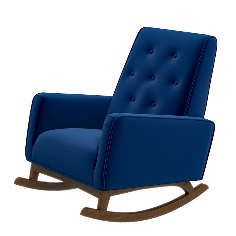 Pemberly Row Mid-Century Modern Tight Back Velvet Rocking Chair in Blue