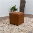 Pemberly Row Square Solid Wood and Genuine Leather Ottoman in Espresso