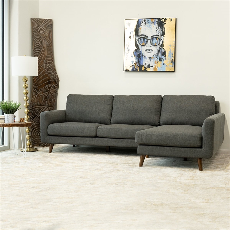 Pemberly Row Mid-Century Modern Sectional Sofa in Gray (Right Chaise)