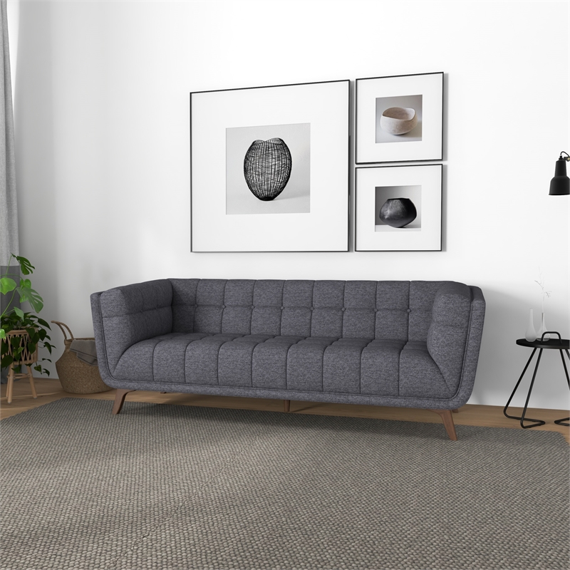 Pemberly Row Mid-Century Modern Tufted Back fabric Sofa in Grey