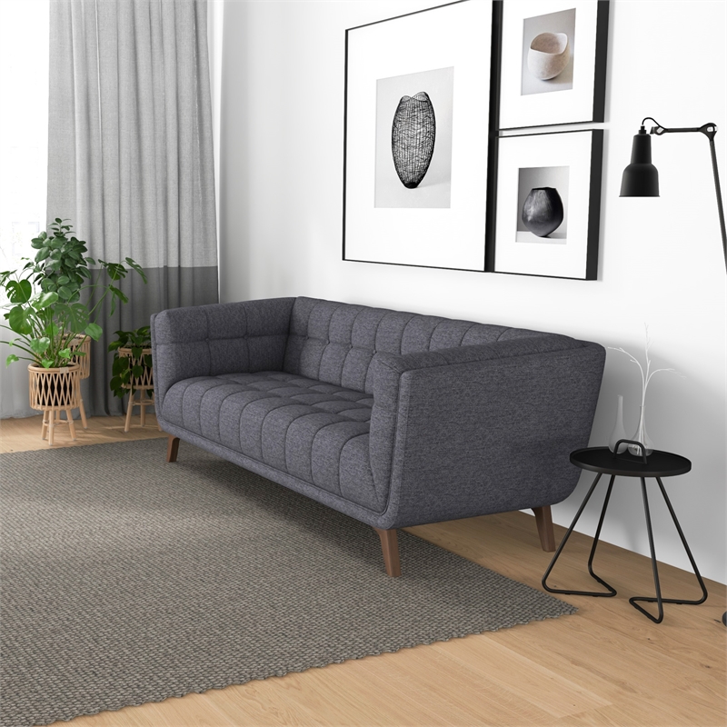 Pemberly Row Mid-Century Modern Tufted Back fabric Sofa in Grey