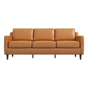 Pemberly Row Genuine Italian Leather Upholstered Sofa in Cognac/Tan