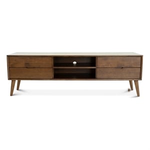 Pemberley Row Solid Wood Walnut TV Stand Rectangular Mid-Century Modern 71&quot Unassembled