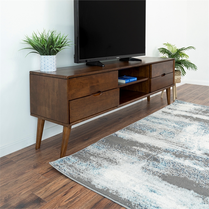 Pemberley Row Solid Wood Walnut TV Stand Rectangular Mid-Century Modern 71