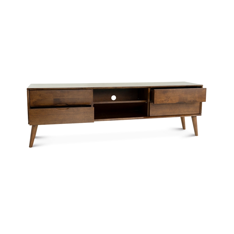 Pemberley Row Solid Wood Walnut TV Stand Rectangular Mid-Century Modern 71