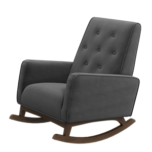 Pemberly Row Microfiber Upholstered Tight-Back Rocking Chair in Dark Gray