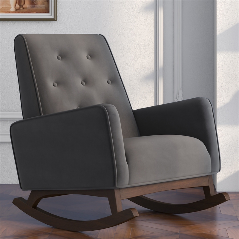 Pemberly Row Microfiber Upholstered Tight-Back Rocking Chair in Dark Gray