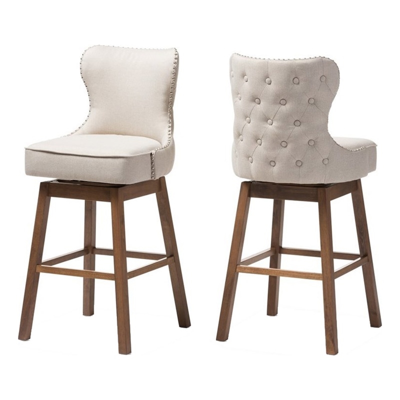 Pemberley Row Fabric Beige Bar Stool Chair Semi-circle Rotating 44.49