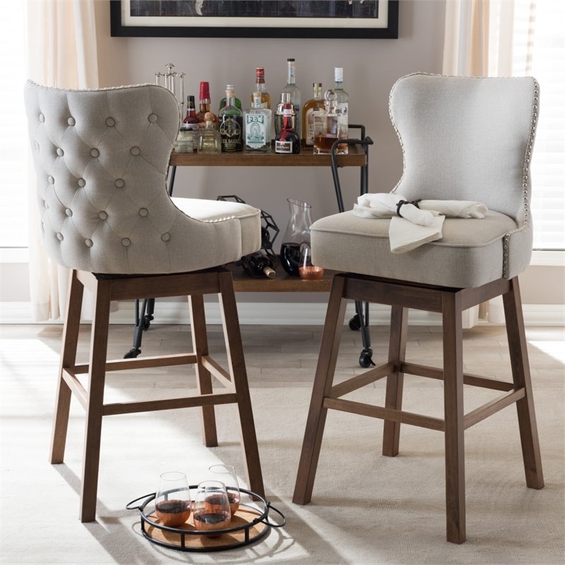 Pemberley Row Fabric Beige Bar Stool Chair Semi-circle Rotating 44.49