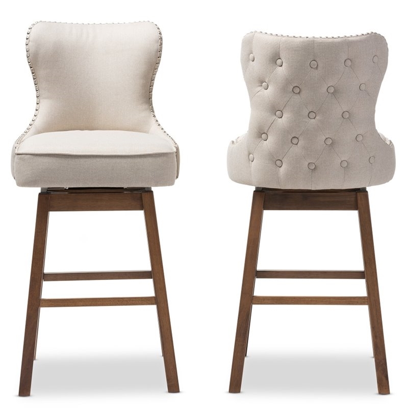 Pemberley Row Fabric Beige Bar Stool Chair Semi-circle Rotating 44.49