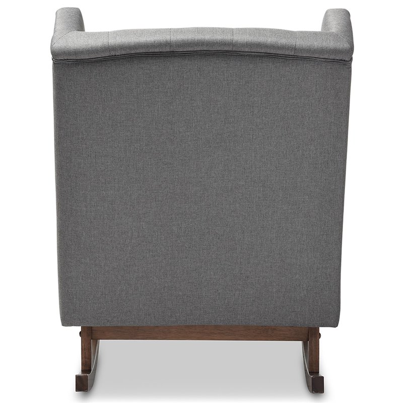 Pemberly Row Tufted Wingback Rocker in Gray and Dark Walnut