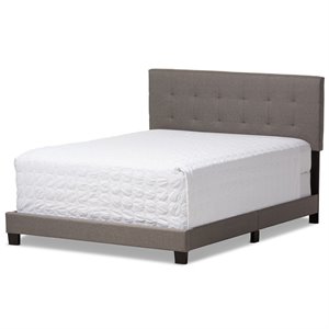 Pemberly Row Modern Tufted Fabric Upholstered Queen Panel Bed in Gray