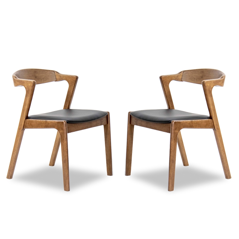 Pemberly Row Faux Leather Walnut/Black Dining Chair Mid-Century Modern 29.3