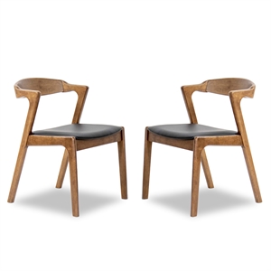 Pemberly Row Faux Leather Walnut/Black Dining Chair Mid-Century Modern 29.3&quotH Unassembled