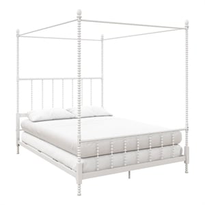 Pemberley Row Metal White Queen Size Canopy Bed Rectangular Assembled
