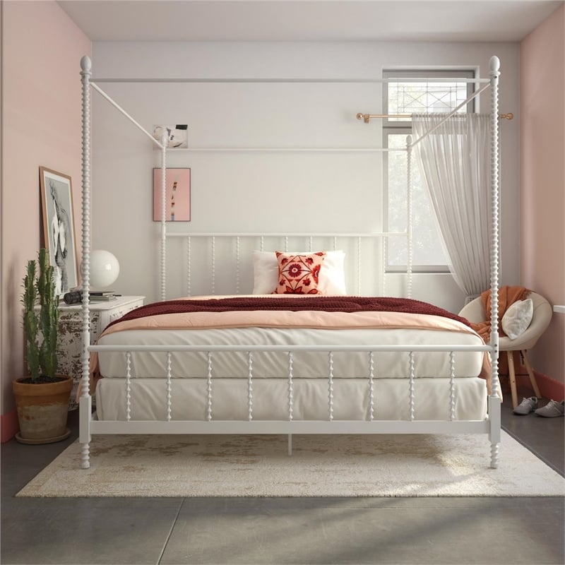 Pemberley Row Metal White Canopy Bed Rectangular 85