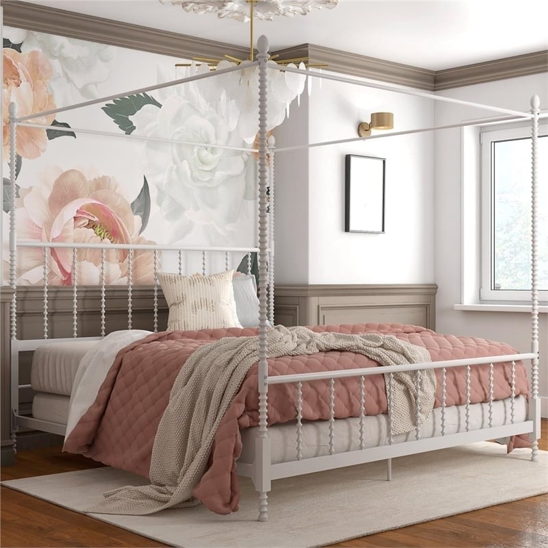 Pemberley Row Metal White Canopy Bed Rectangular 85