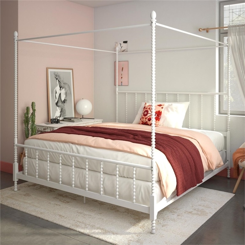 Pemberley Row Metal White Canopy Bed Rectangular 85